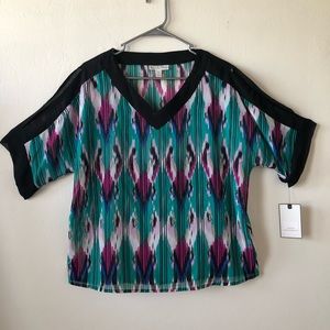 DANA BUCHMAN Womens Semi Sheer Cold Shoulder Blouse Size Small New